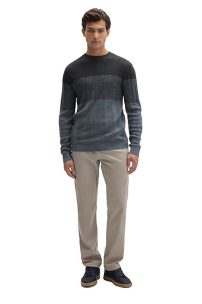 Robert Barakett men's full front view of charcoal and blue-gray crewneck knit long-sleeve knit sweater with chevron texture