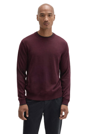 Robert Barakett men's burgundy long sleeve crew neck sweater with ribbed hem, cuffs, and dark trim, front view