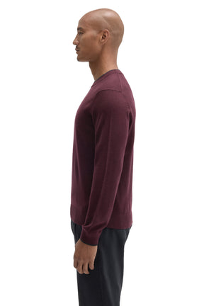 Robert Barakett men's burgundy long sleeve crew neck sweater with ribbed hem and cuffs, side view