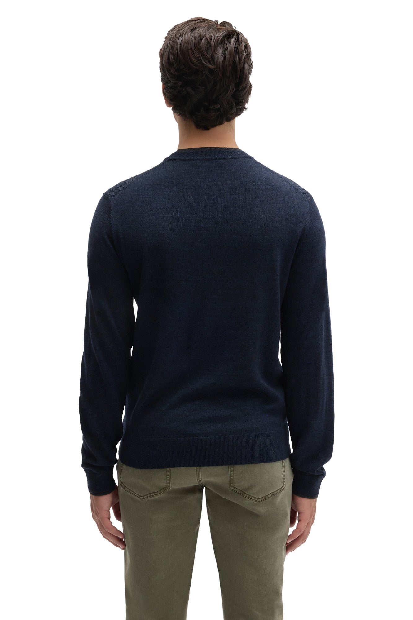 Robert Barakett men's navy long sleeve crewneck sweater with ribbed cuffs and hem, back view