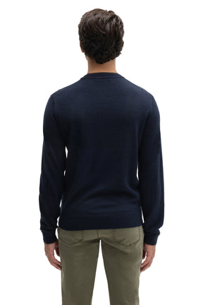 Robert Barakett men's navy long sleeve crewneck sweater with ribbed cuffs and hem, back view