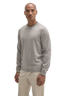 Robert Barakett men's light grey crew neck long-sleeve knit sweater with ribbed collar, cuffs, and hem shown from the front
