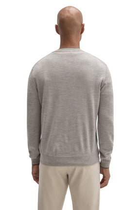 Robert Barakett men's light grey crew neck long-sleeve knit sweater with ribbed hem, back view