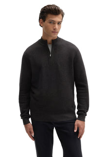 Chandail manches longues en tricot charbon à demi-fermeture éclair, vue de face pour homme par Robert Barakett