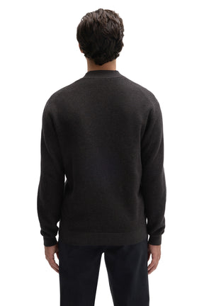 Robert Barakett men's dark charcoal quarter-zip knit long-sleeve sweater, close back view with ribbed hem and cuffs
