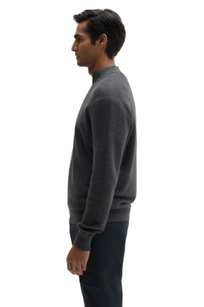 Robert Barakett men's charcoal textured knit half-zip long-sleeve knit sweater with ribbed collar, cuff, and hem, side view