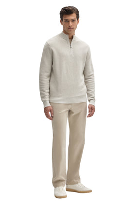 Robert Barakett men's off-white half-zip knit long-sleeve knit sweater with ribbed collar and cuffs, front waist-up view