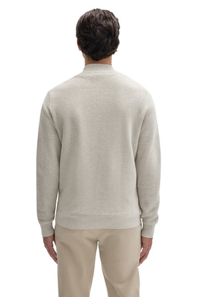 Robert Barakett men's off-white textured knit long-sleeve knit sweater with ribbed stand collar, cuffs, and hem, back view