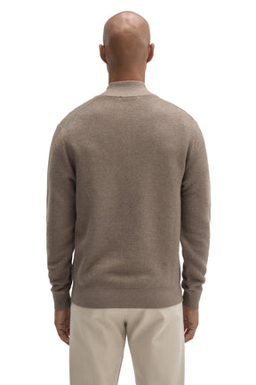 Robert Barakett men's taupe textured knit long-sleeve knit sweater with ribbed collar, cuffs, and bottom hem, back view