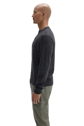 Robert Barakett men's dark charcoal henley long-sleeve knit sweater with ribbed hem and cuffs, side view