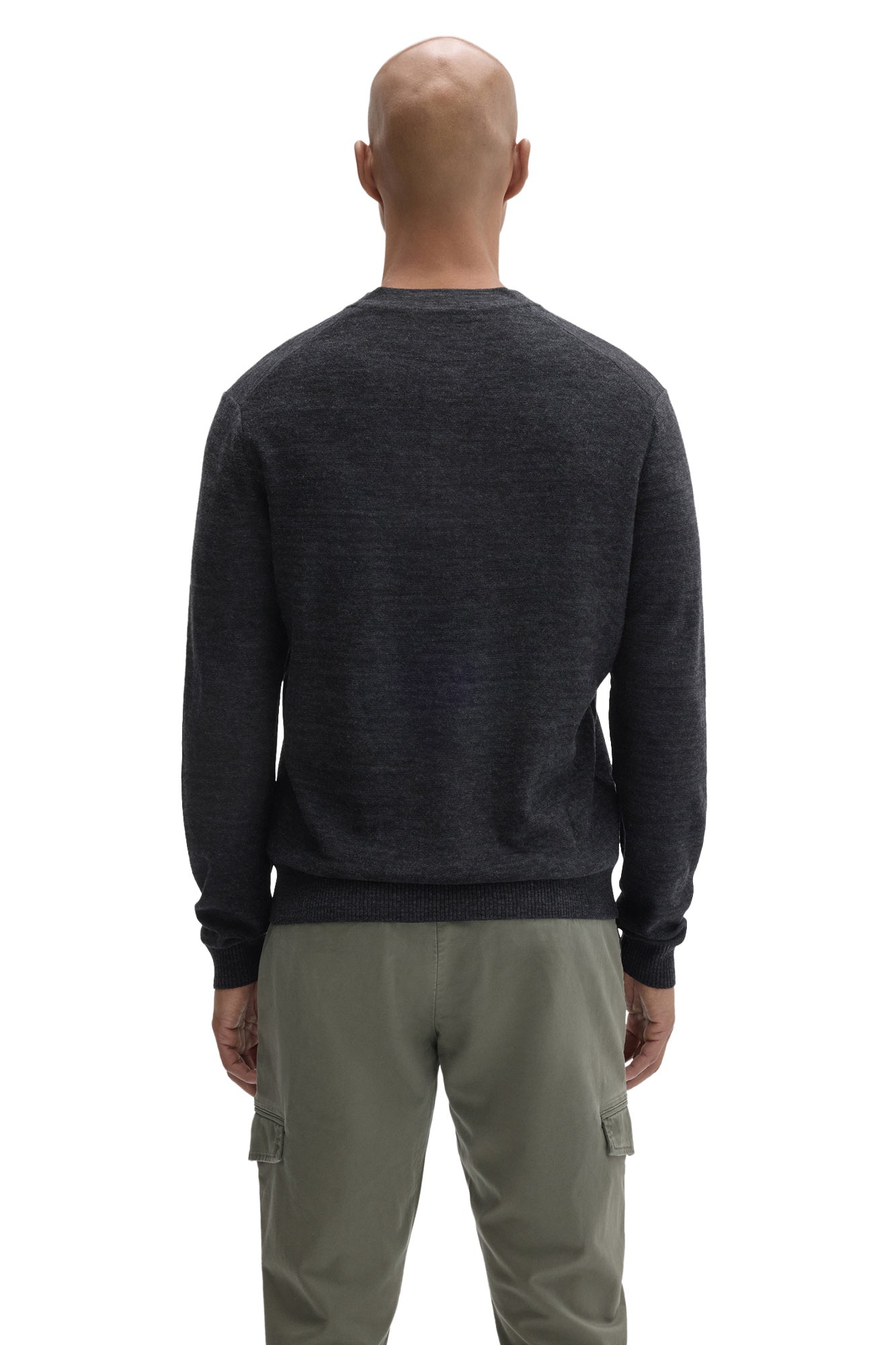Robert Barakett men's dark charcoal long sleeve knit sweater with ribbed hem and cuffs, back view