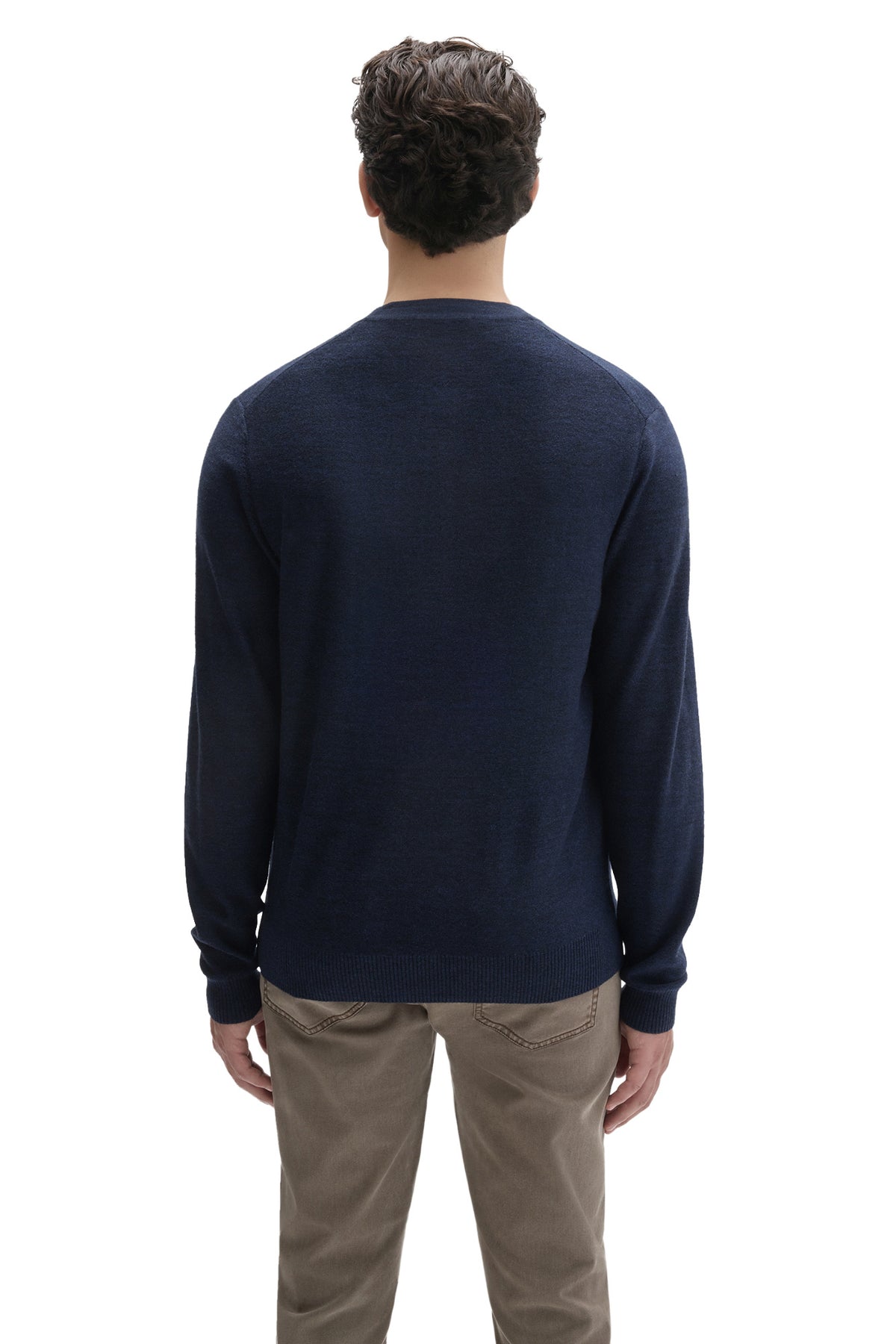 Robert Barakett men's navy long sleeve knit sweater with ribbed cuffs and bottom hem, back view