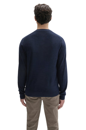 Robert Barakett men's navy long sleeve knit sweater with ribbed cuffs and bottom hem, back view