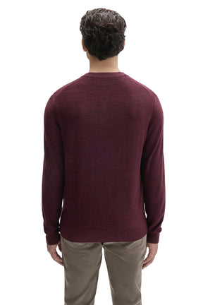 Robert Barakett men's burgundy long sleeve knit sweater with ribbed cuffs and bottom hem shown from the back