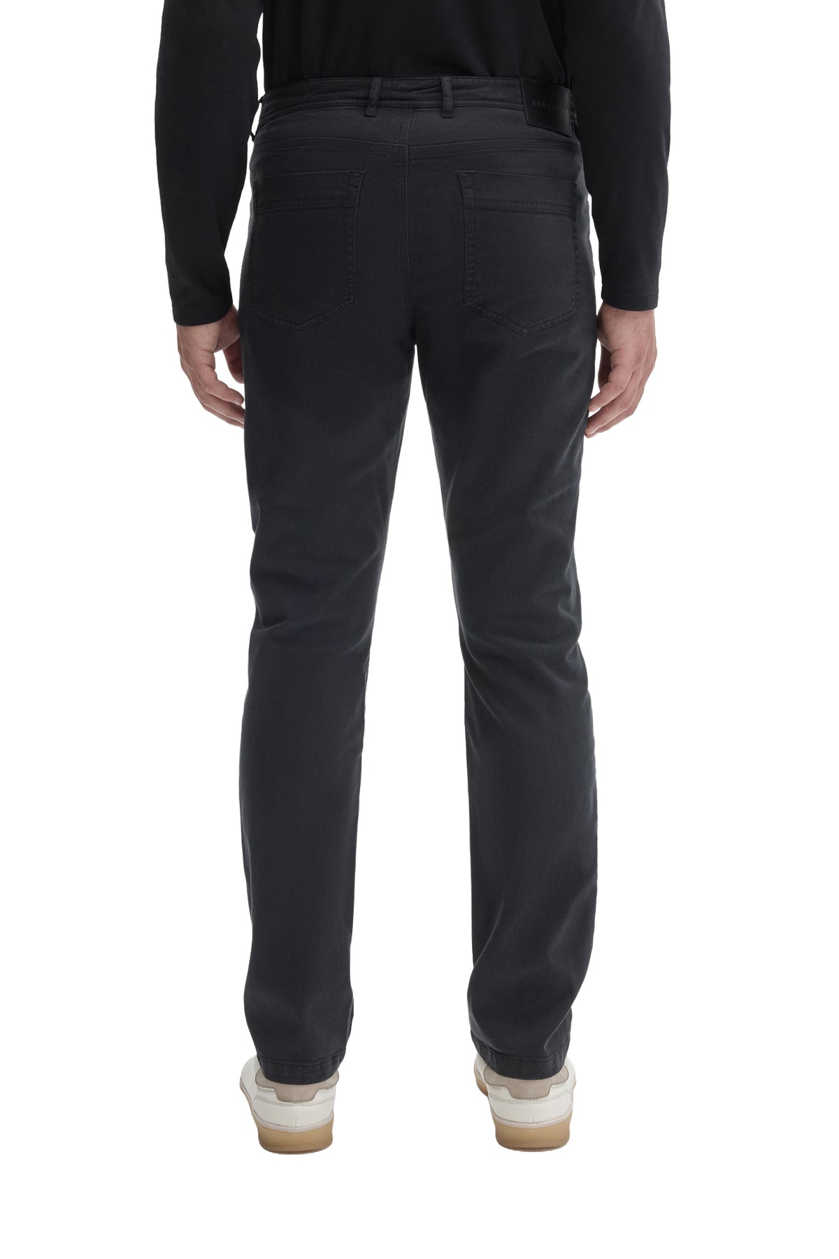 Robert Barakett men's dark charcoal five-pocket straight-leg pants with patch pockets, back view