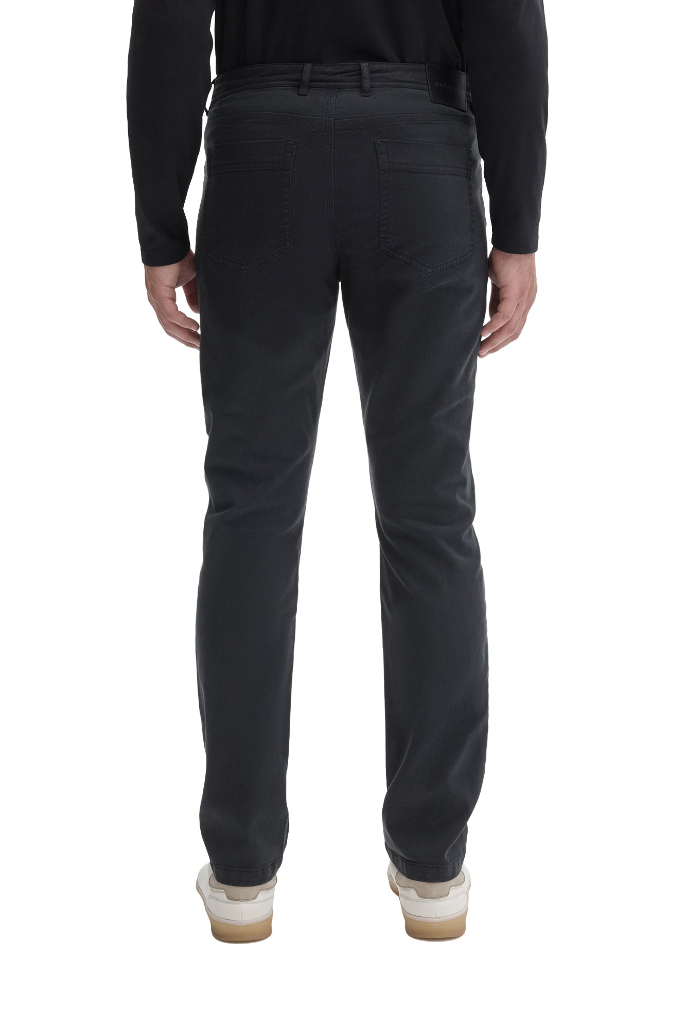 Robert Barakett men's dark charcoal five-pocket straight-leg pants with patch pockets, back view