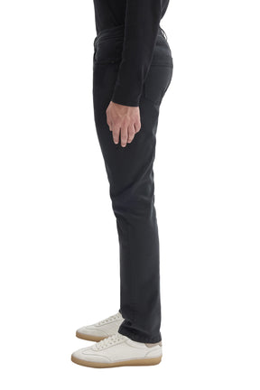 Robert Barakett men's dark charcoal straight leg pants with five-pocket construction and plain hem, side view