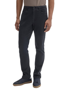 Robert Barakett men's washed black straight-leg jeans with five-pocket styling, button waistband, front view