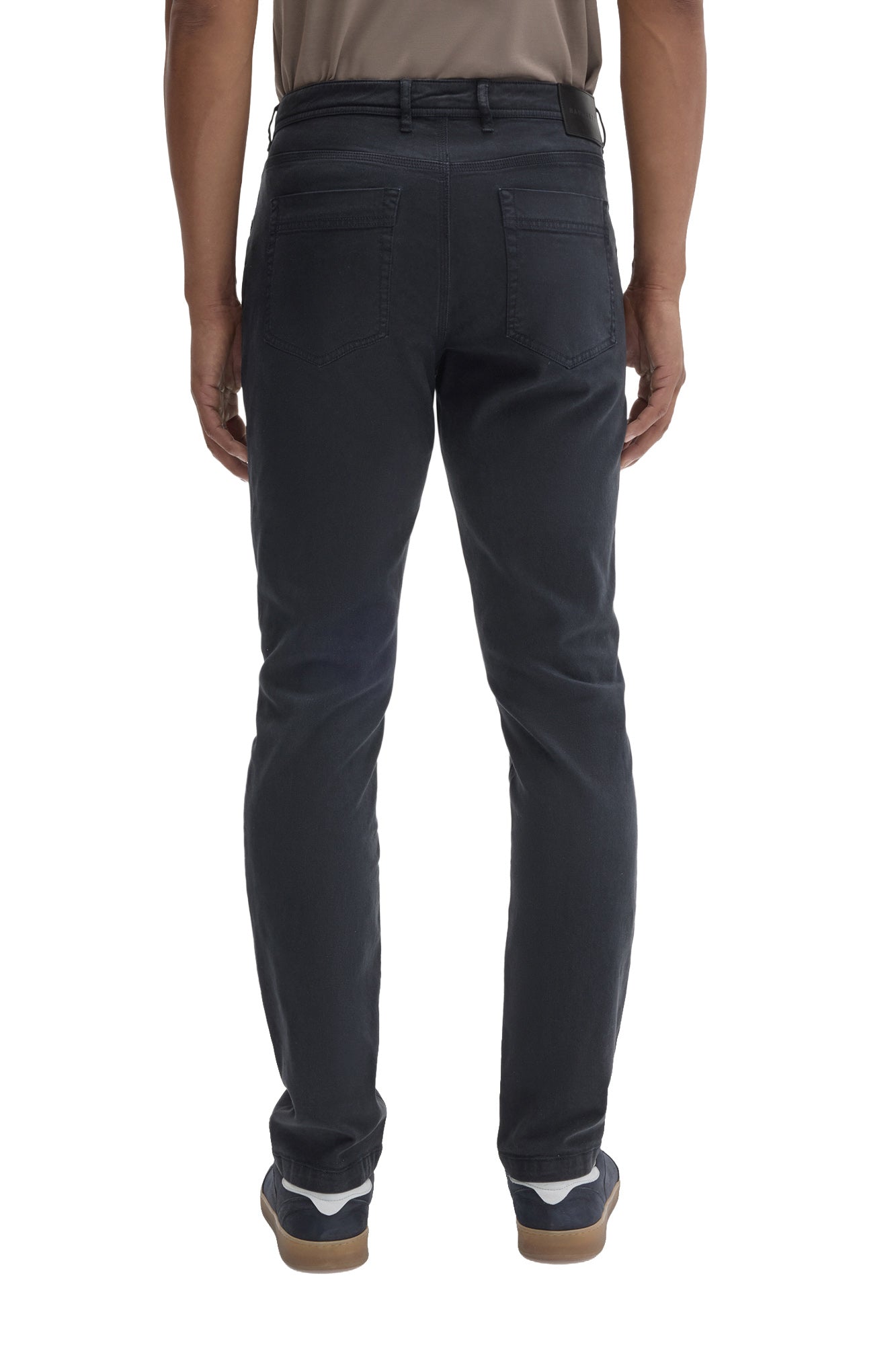 Robert Barakett men's washed black straight-leg jeans with belt loops, patch pockets, and tonal waistband label, back view
