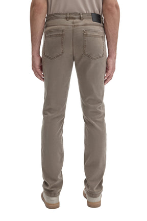 Robert Barakett men's taupe gray straight-leg jeans with two patch pockets, belt loops, and black waistband patch, back view
