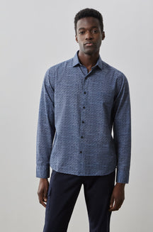 Chemise tissée à manches longues pour homme par Robert Barakett | RB32145 Newpine Bleu | Boutique Vvög, vêtements mode pour homme et femme