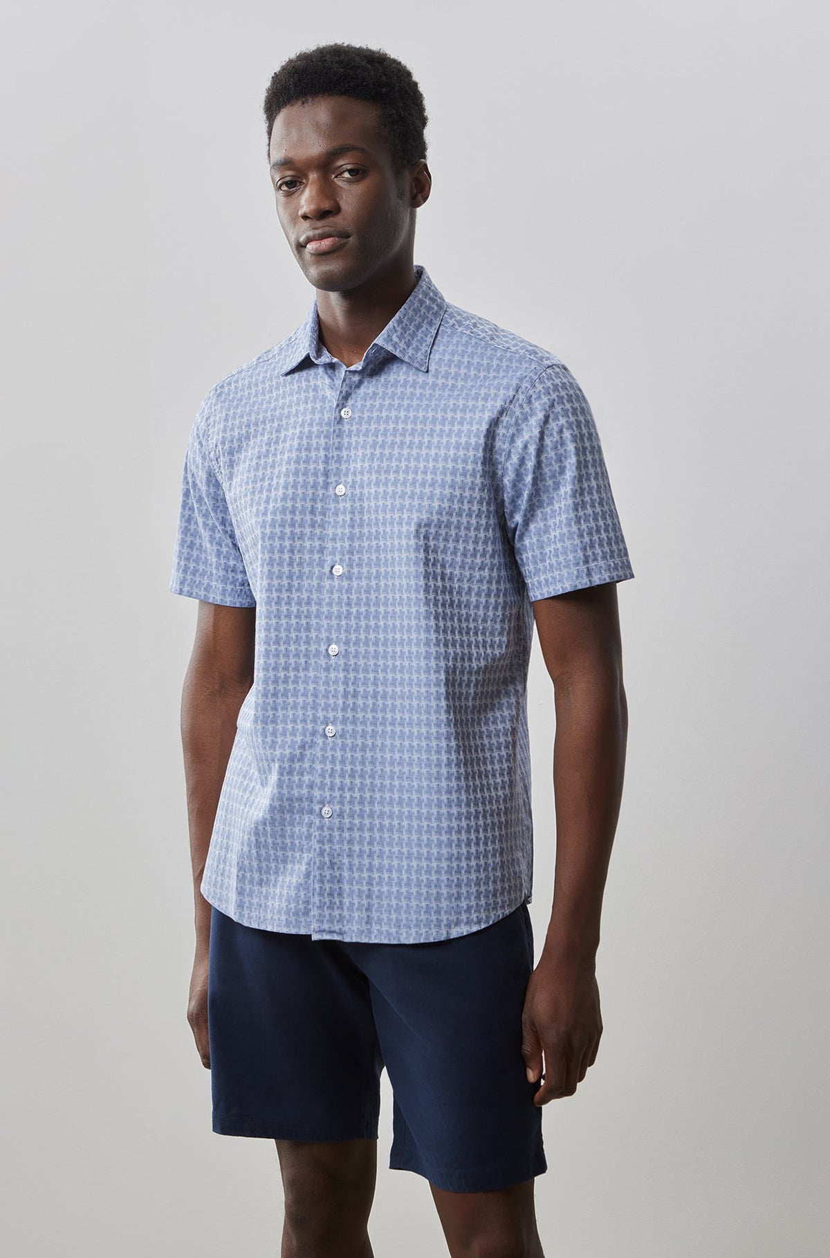 Chemise tissée à manches courtes pour homme par Robert Barakett | RB41038 Dearborn Bleu | Boutique Vvög, vêtements mode pour homme et femme