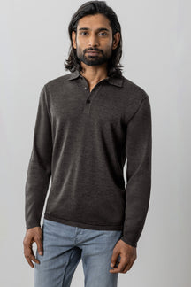 Polo à manches longues pour homme par Robert Barakett | RB41550 Roman Marron | Boutique Vvög, vêtements mode pour homme et femme