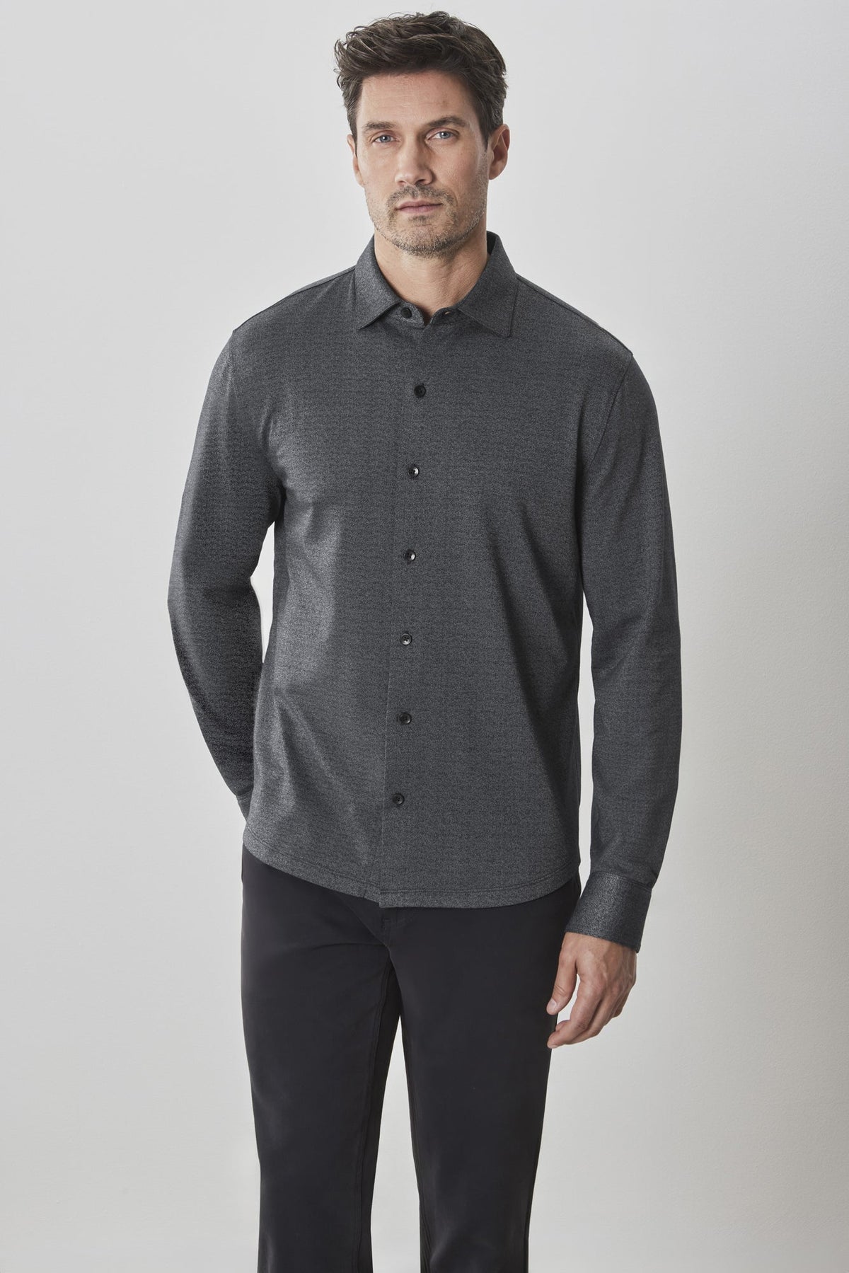 Chemise en tricot à manches longues pour homme par Robert Barakett | RB42011 Roscoe Gris | Boutique Vvög, vêtements mode pour homme et femme