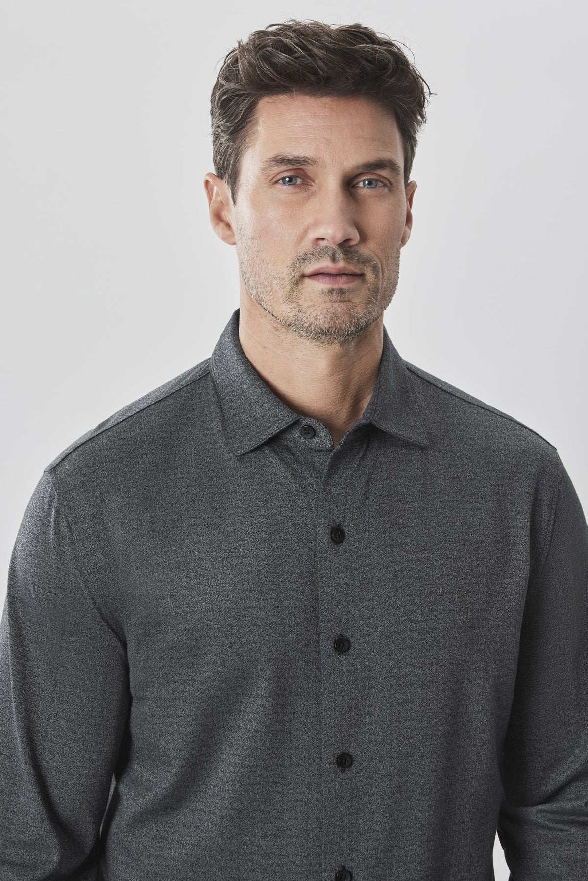 Chemise en tricot à manches longues pour homme par Robert Barakett | RB42011 Roscoe Gris | Boutique Vvög, vêtements mode pour homme et femme