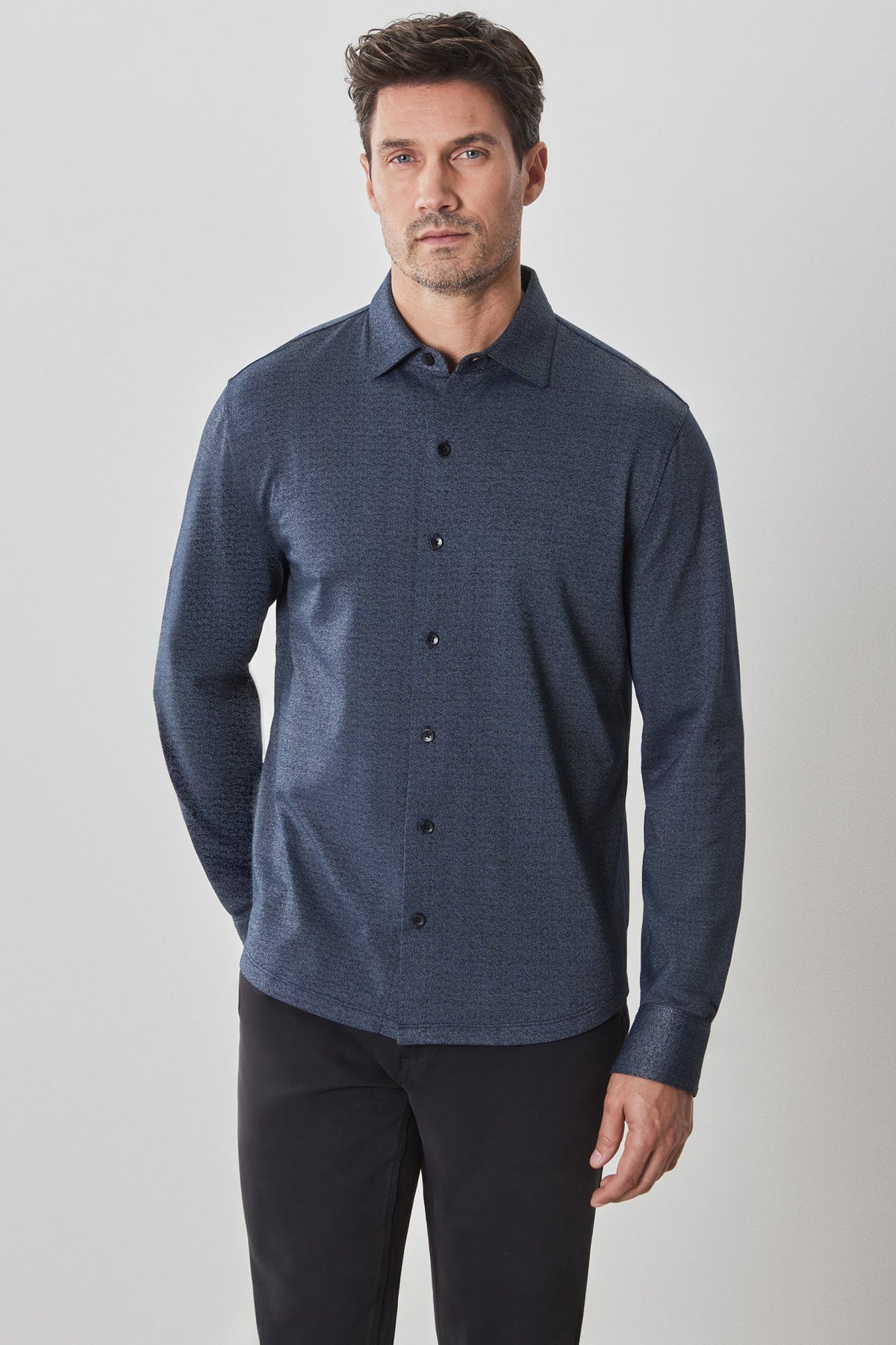 Chemise en tricot à manches longues pour homme par Robert Barakett | RB42011 Roscoe Bleu Marine | Boutique Vvög, vêtements mode pour homme et femme