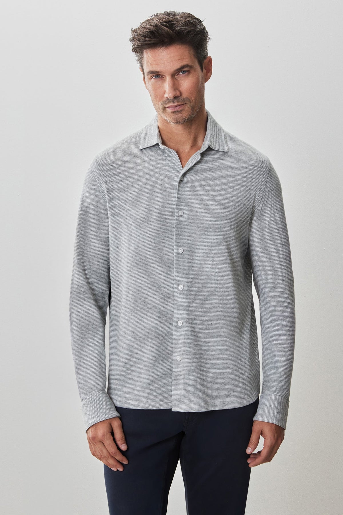 Chemise en tricot à manches courtes pour homme par Robert Barakett | RB51070 Dobston Gris Clair | Boutique Vvög, vêtements mode pour homme et femme