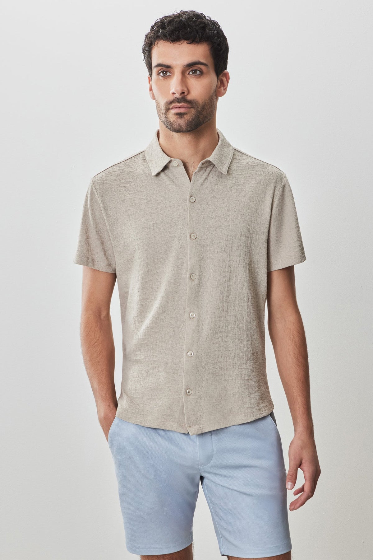 Chemise en maille à manches courtes pour homme par Robert Barakett | Newman RB51155 Beige Clair | Boutique Vvög, vêtements mode pour homme et femme