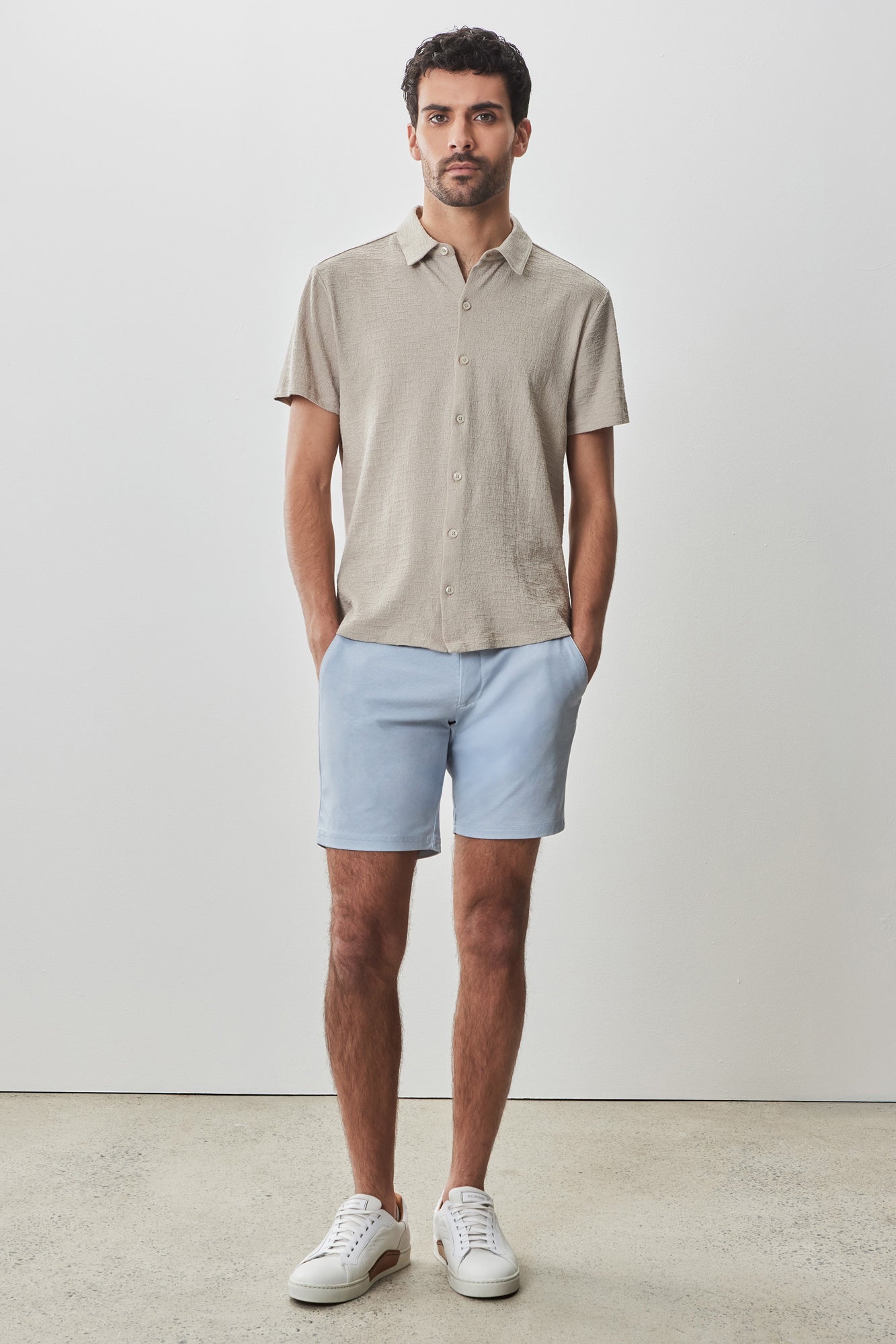 Chemise en maille à manches courtes pour homme par Robert Barakett | Newman RB51155 Beige Clair | Boutique Vvög, vêtements mode pour homme et femme