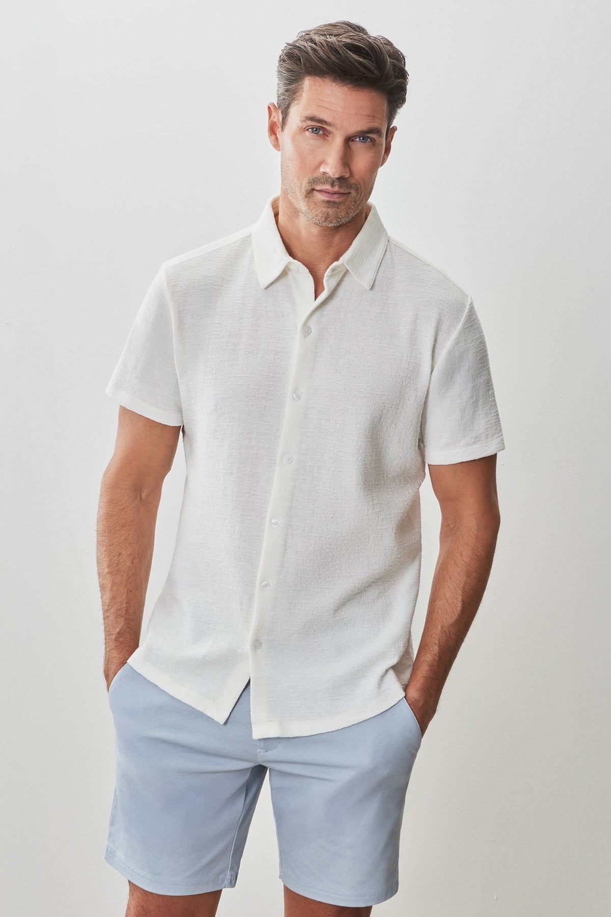 Chemise manches courtes en Knit pour homme par Robert Barakett | RB51155 Newman Blanc | Boutique Vvög, vêtements mode pour homme et femme
