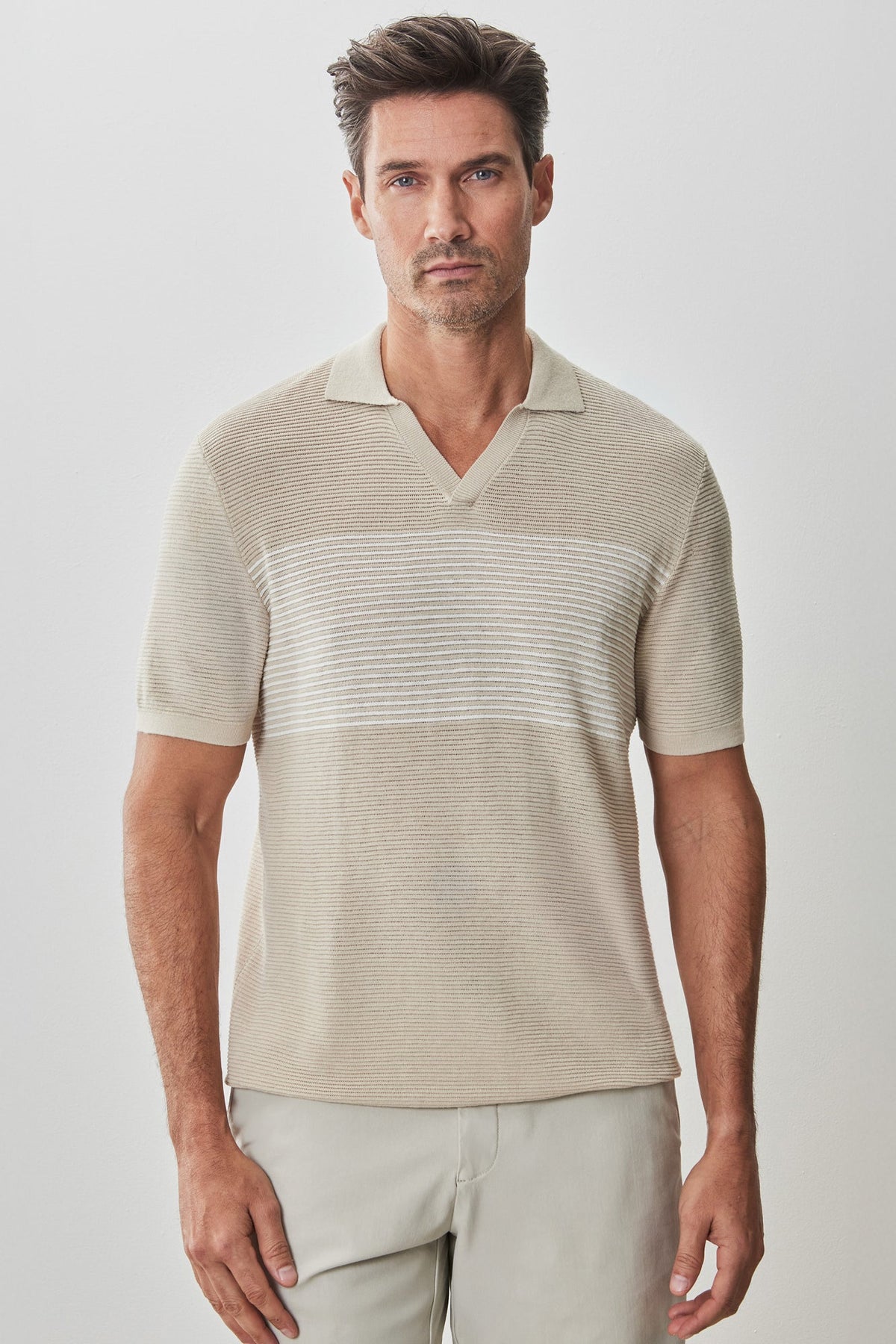 Polo col ouvert pour homme par Robert Barakett | RB51208 Orion Beige | Boutique Vvög, vêtements mode pour homme et femme
