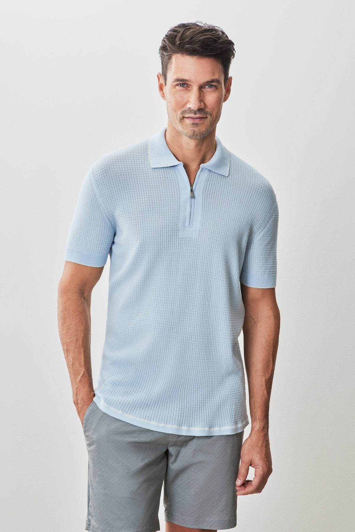 Polo avec zipper pour homme par Robert Barakett | RB51209 Denton Bleu Pâle | Boutique Vvög, vêtements mode pour homme et femme