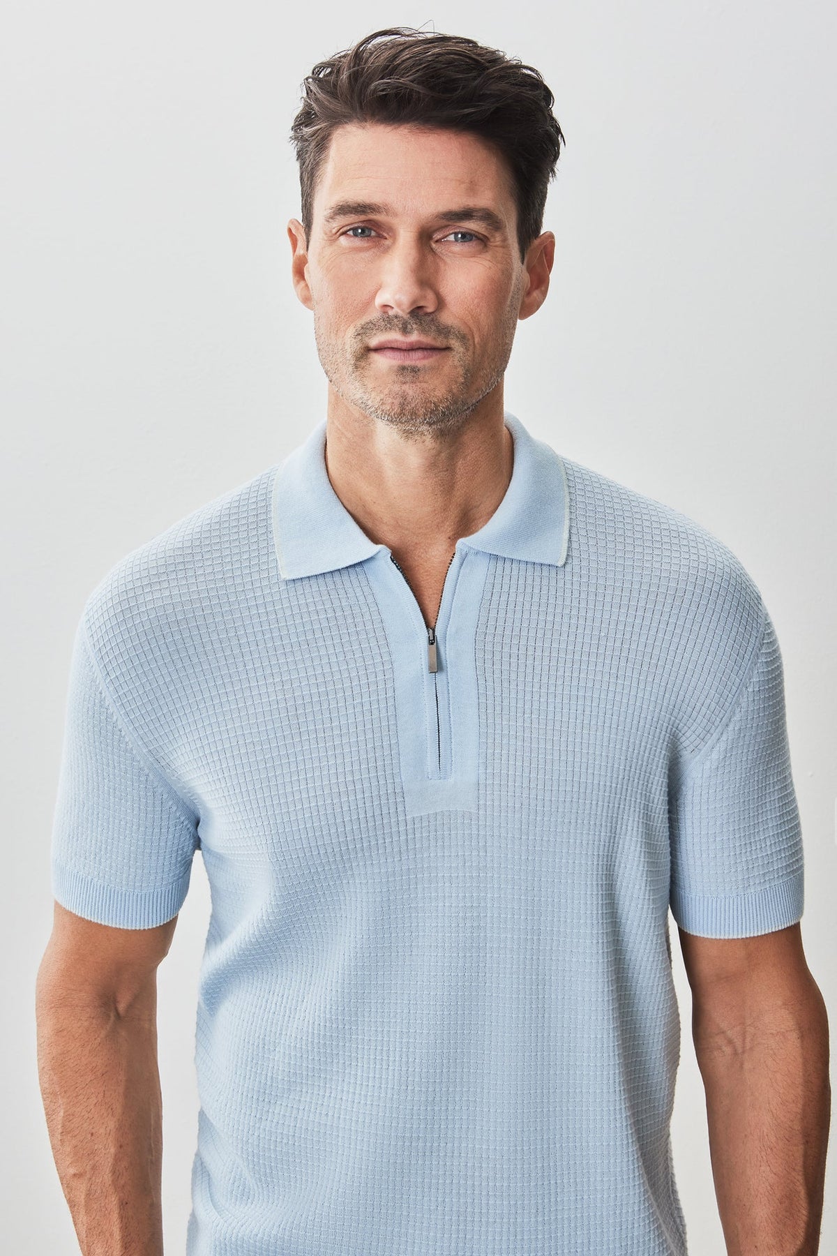 Polo avec zipper pour homme par Robert Barakett | RB51209 Denton Bleu Pâle | Boutique Vvög, vêtements mode pour homme et femme