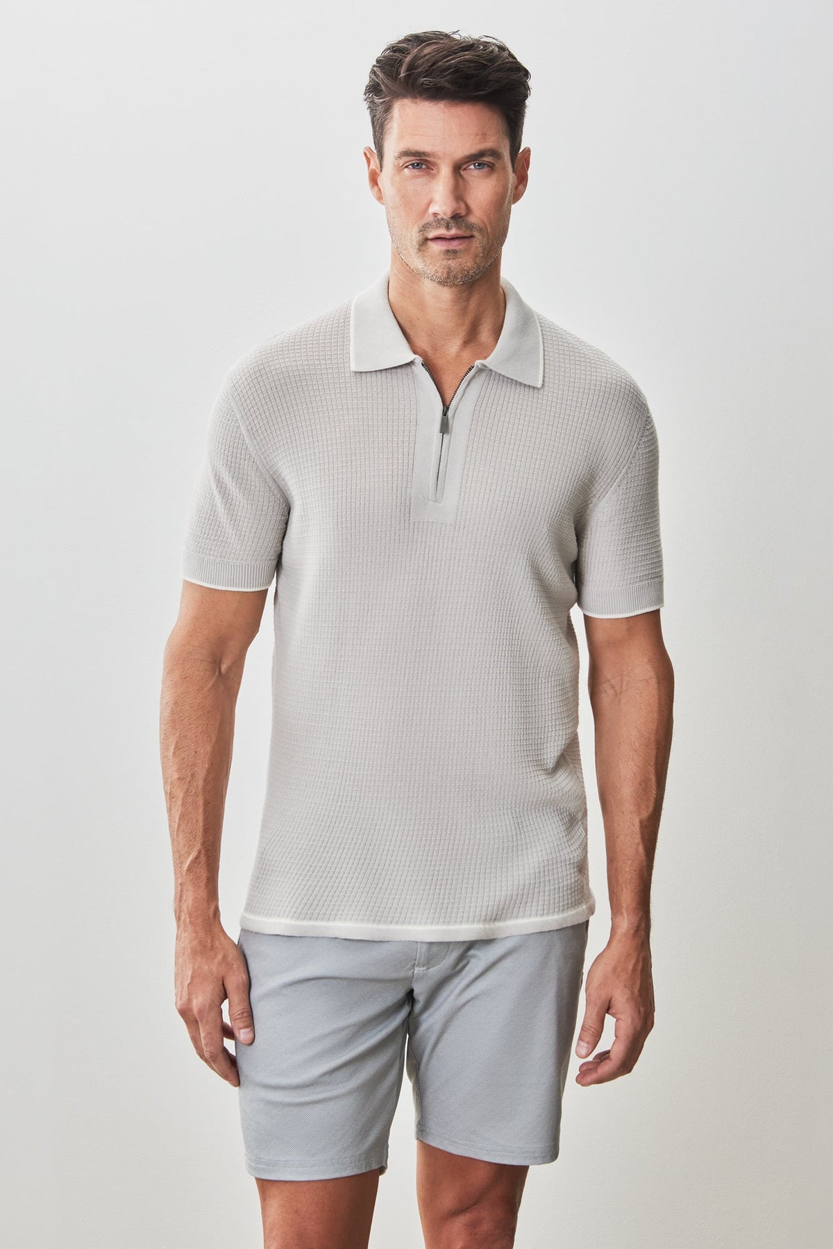 Polo avec zipper pour homme par Robert Barakett | RB51209 Denton Gris Pâle | Boutique Vvög, vêtements mode pour homme et femme