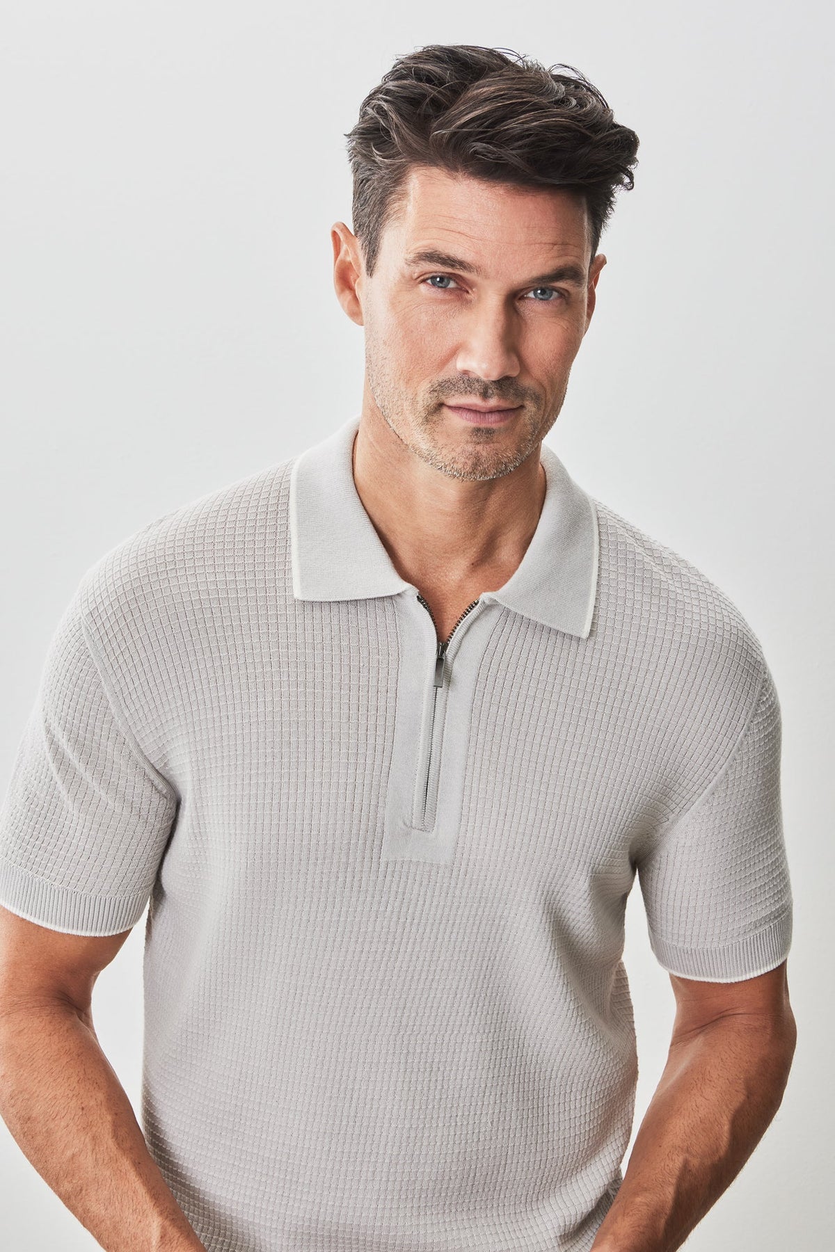 Polo avec zipper pour homme par Robert Barakett | RB51209 Denton Gris Pâle | Boutique Vvög, vêtements mode pour homme et femme