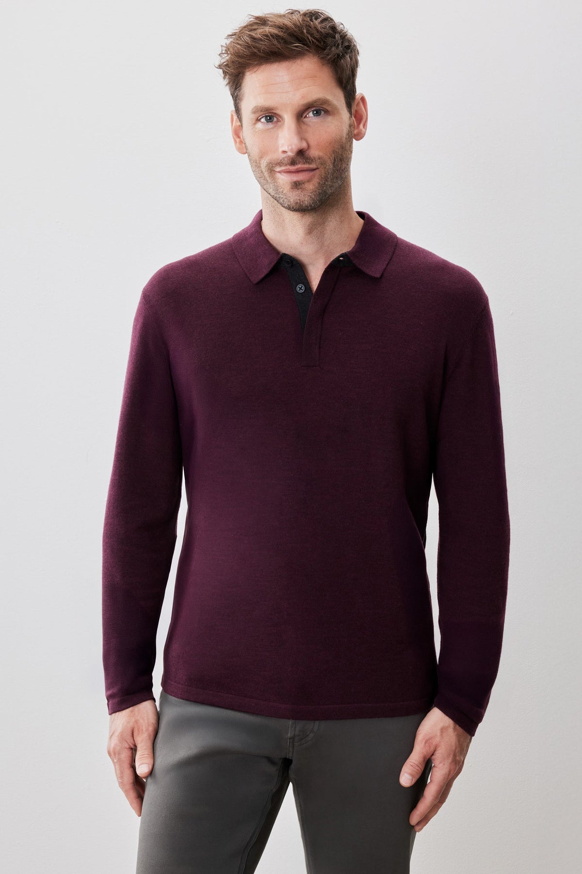 Polo M.L. mérinos pour homme par Robert Barakett | RB52138 Thomas Bordeaux | Boutique Vvög, vêtements mode pour homme et femme