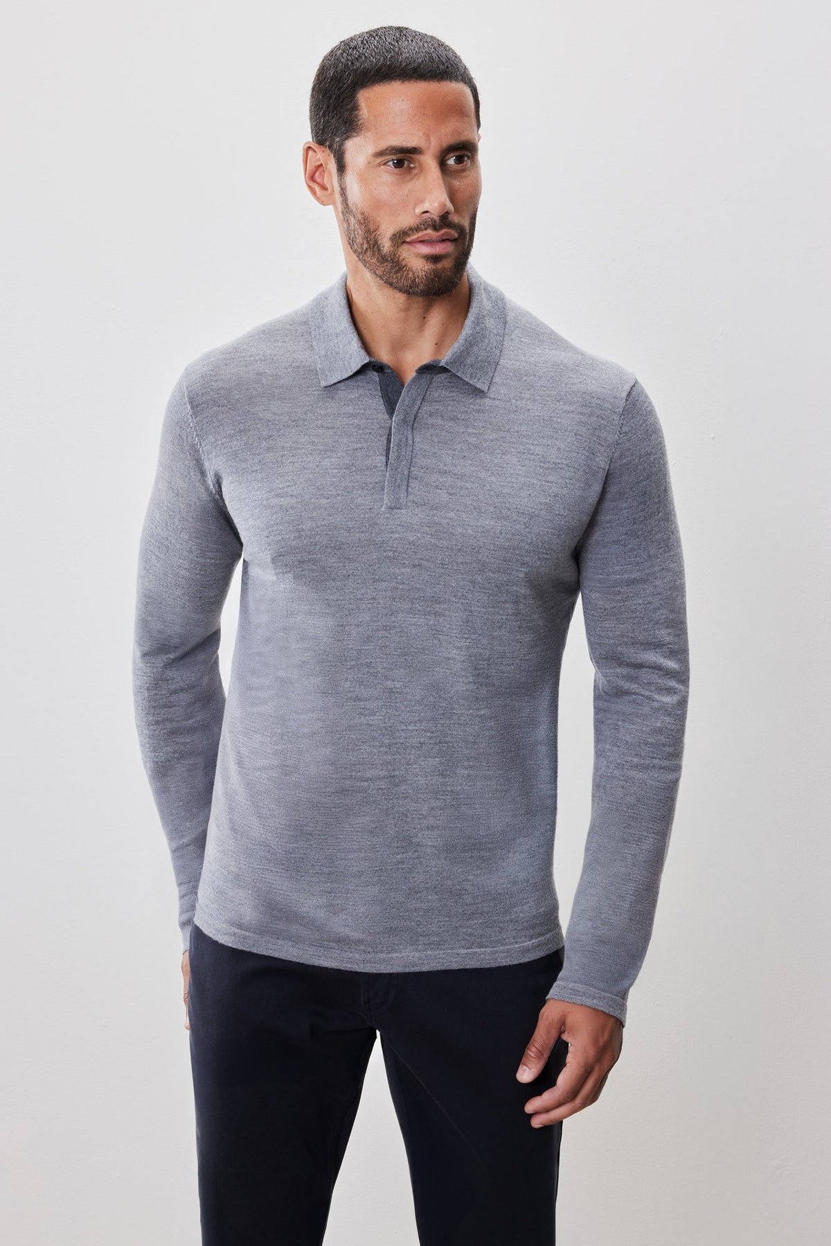 Polo M.L. mérinos pour homme par Robert Barakett | RB52138 Thomas Gris Pâle | Boutique Vvög, vêtements mode pour homme et femme