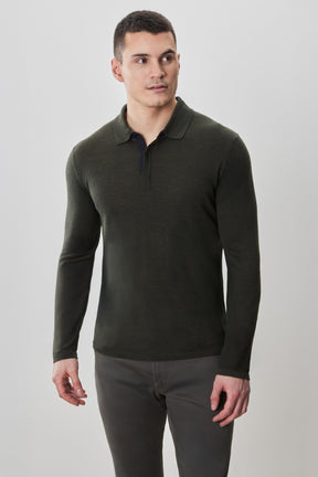 Polo M.L. mérinos pour homme par Robert Barakett | RB52138 Thomas Olive | Boutique Vvög, vêtements mode pour homme et femme