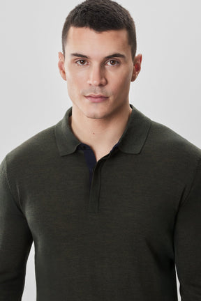 Polo M.L. mérinos pour homme par Robert Barakett | RB52138 Thomas Olive | Boutique Vvög, vêtements mode pour homme et femme