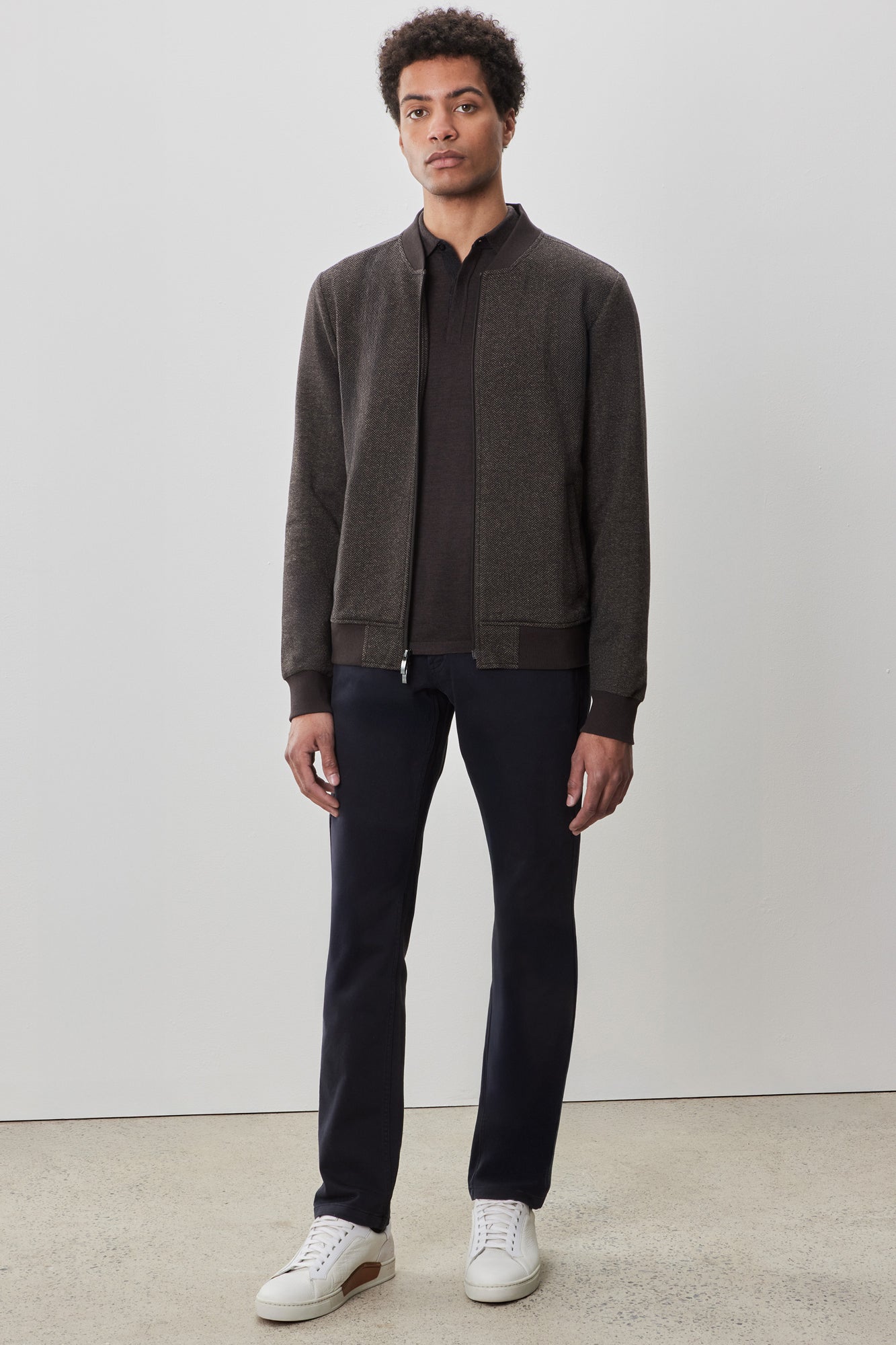 Veste à col baseball zippée pour homme par Robert Barakett | Stefanos RB52231 Brun | Boutique Vvög, vêtements mode pour homme et femme