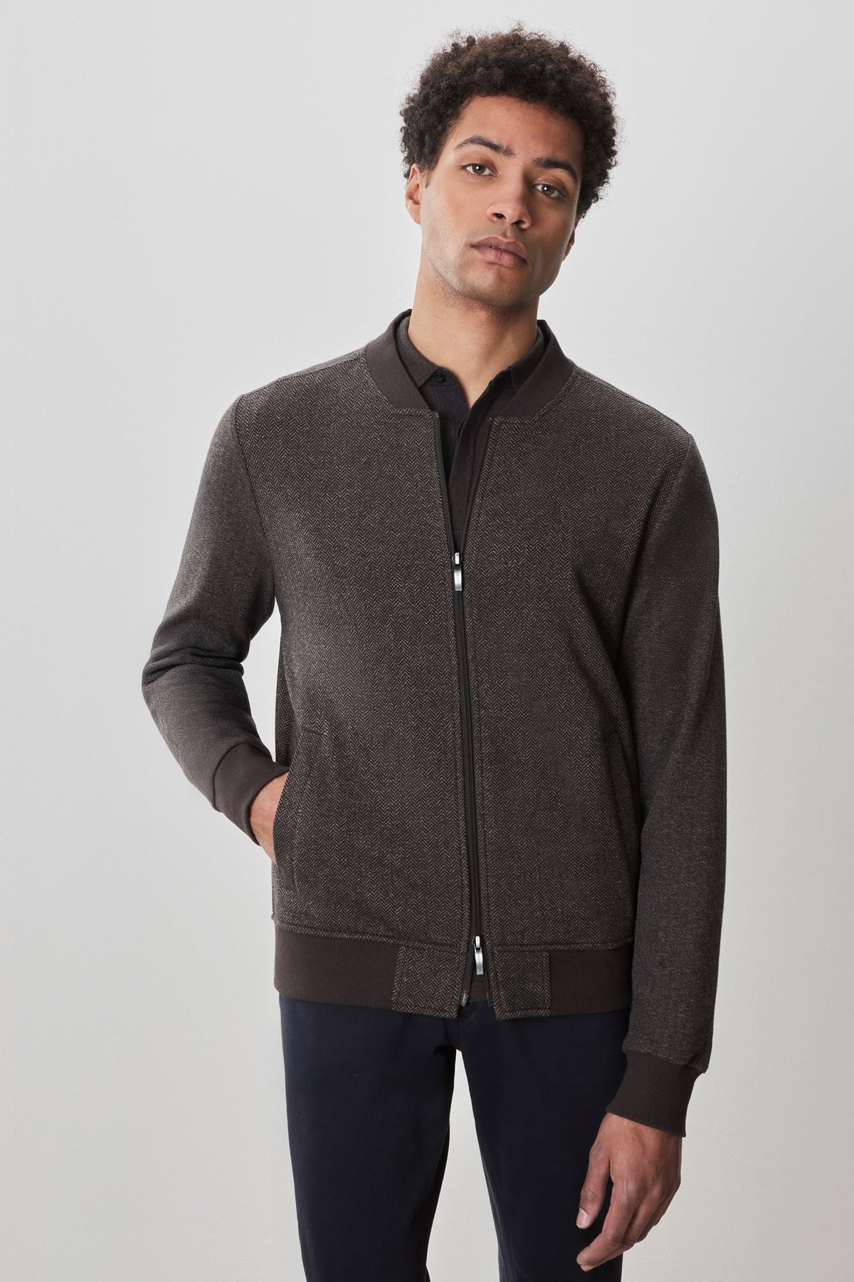 Veste à col baseball zippée pour homme par Robert Barakett | Stefanos RB52231 Brun | Boutique Vvög, vêtements mode pour homme et femme