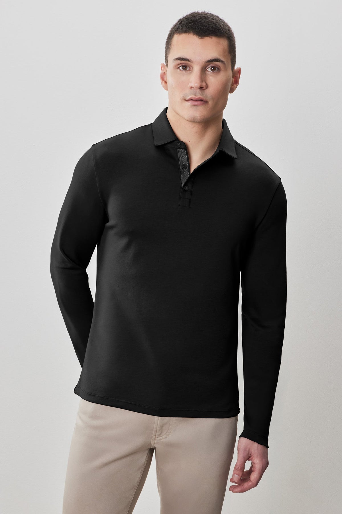 Polo à manches longues en chevrons pour homme par Robert Barakett | Georgia RB52559 Noir | Boutique Vvög, vêtements mode pour homme et femme