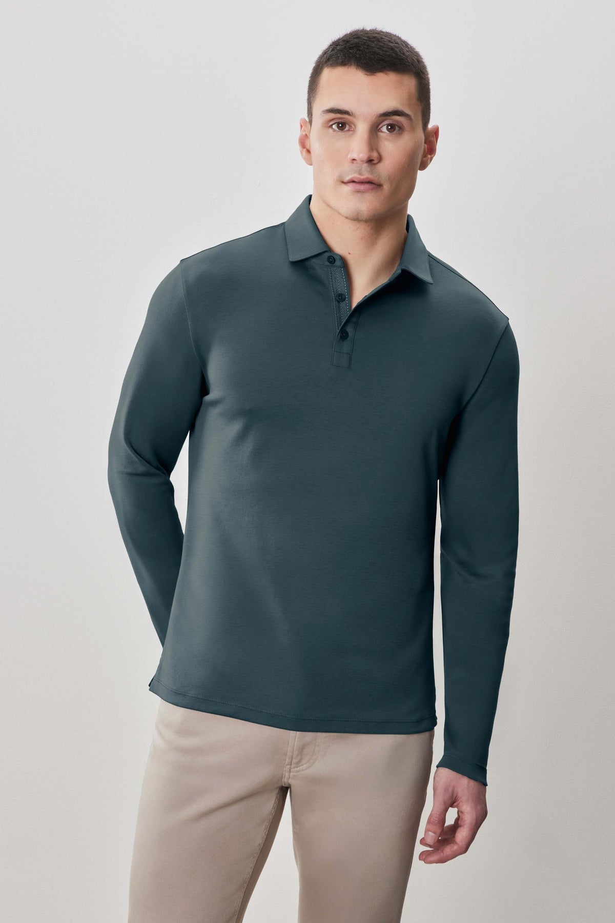 Polo à manches longues en chevrons pour homme par Robert Barakett | Georgia RB52559 Vert Profond | Boutique Vvög, vêtements mode pour homme et femme