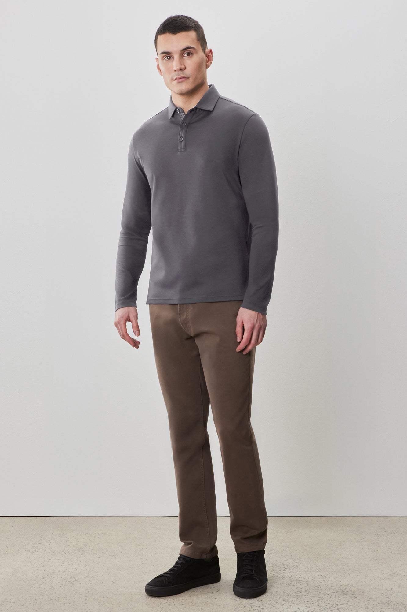 Polo à manches longues en chevrons pour homme par Robert Barakett | Georgia RB52559 Fumée | Boutique Vvög, vêtements mode pour homme et femme