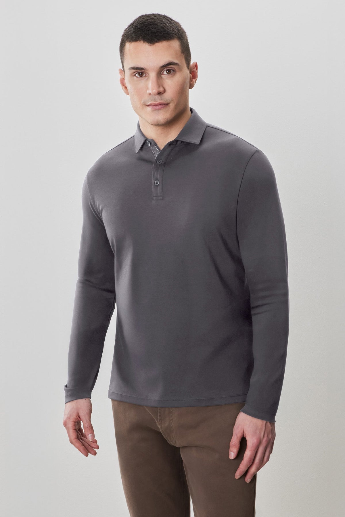 Polo à manches longues en chevrons pour homme par Robert Barakett | Georgia RB52559 Fumée | Boutique Vvög, vêtements mode pour homme et femme