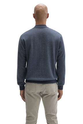 Robert Barakett men's heathered blue jacket with ribbed baseball collar, cuffs and waistband, back view